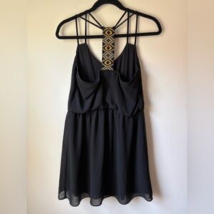 A. Byer Black Dress with Blue and Yellow Patterned Strap